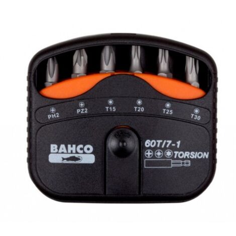 BAHCO - Jeu d'embouts à torsion 1/4" pr vis PH/PZ/TORX®, 22 mmx65 mmx75 mm - 7 pc