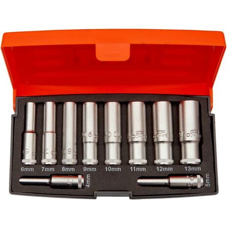 Bahco Metric Deep Socket Set 10 Piece 1/4in Drive Polypropylene Case S0810L