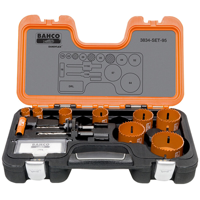 Bahco - Professional Bi-metal Holesaw Set Sizes 16-64mm Inc Arbors BAHHSSET95