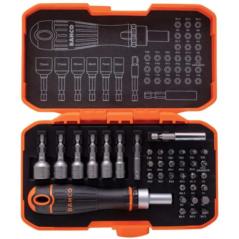 Bahco - 59/S36BCR Ratcheting Coloured Bit Set Screwdrivber 36 Piece BAH59S36BCR