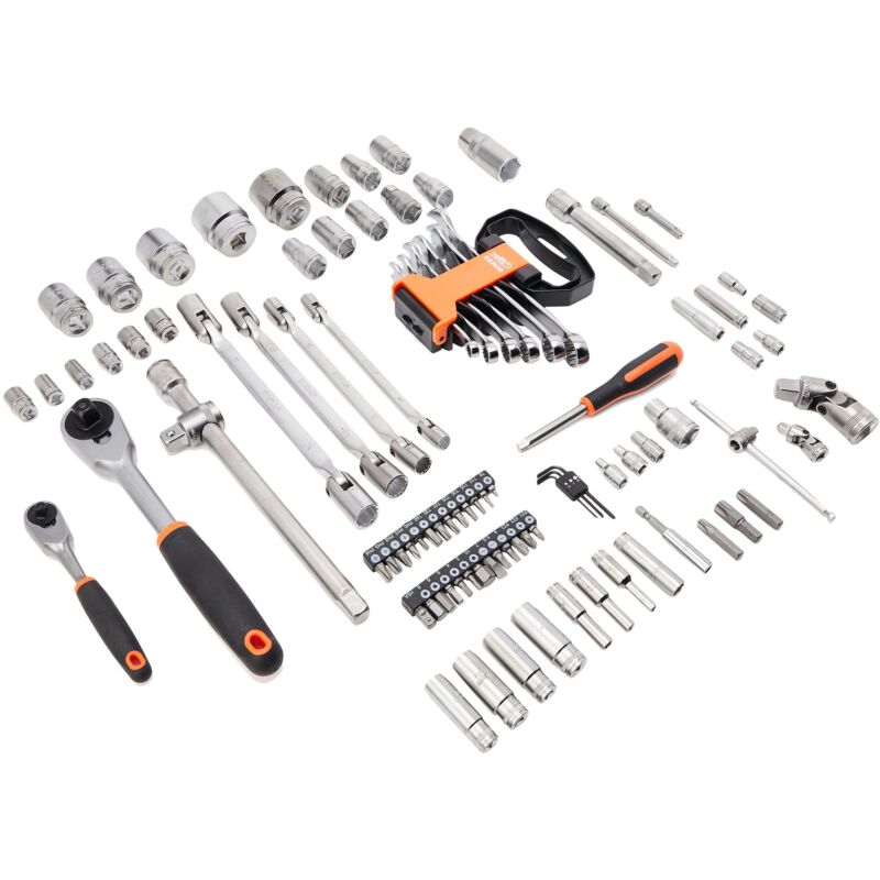 S910 - 1/4 and 1/2 Square Drive Socket and Deep Socket Set with Metric Hex Profile and Combination Spanner Set, 92pcs - Bahco