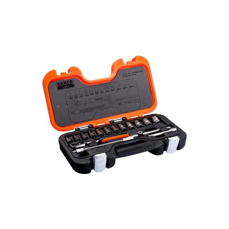 BAHCO - Jeu de douilles 1/4, 6 pans, dimensions en pouces, et cliquet - 16 pc/coffret
