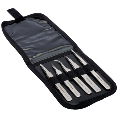Bahco Satz Hochpräzisionspinzetten aus Edelstahl, antimagnetisch SS, AA, 2A, 4, 7A 5 Stk. pro Tasche