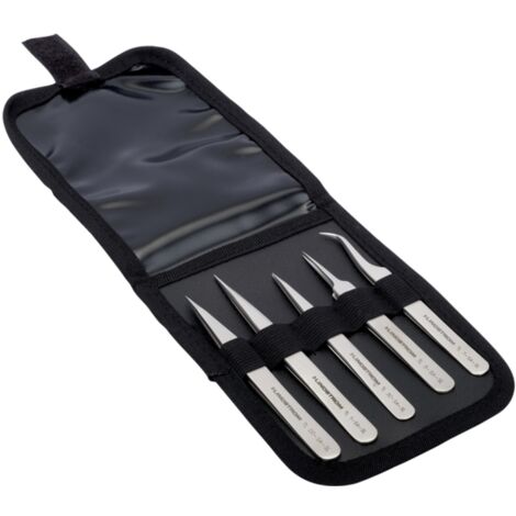 Bahco Satz Hochpräzisionspinzetten, Edelstahl, antimagnetisch 00, 1, 3C, 5, 7 - 5 Stk/Tasche
