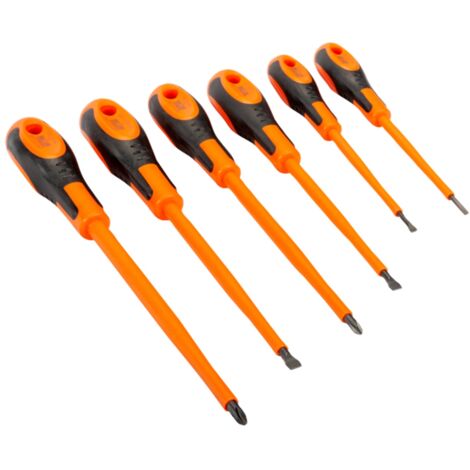 Bahco Schraubendreher-Satz mit 2-Komponenten-Griff für Schlitz-, PH1- und PH2-Phillips-Schrauben, 3-6,5 mm - 6-tlg.