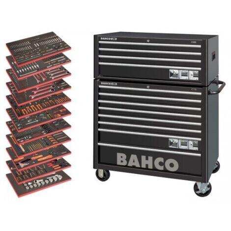 Bahco – Servante d'atelier roulante 8 tiroirs – Système de verrouillage Lock&Go – Châssis double paroi en acier – 758 outils inclus