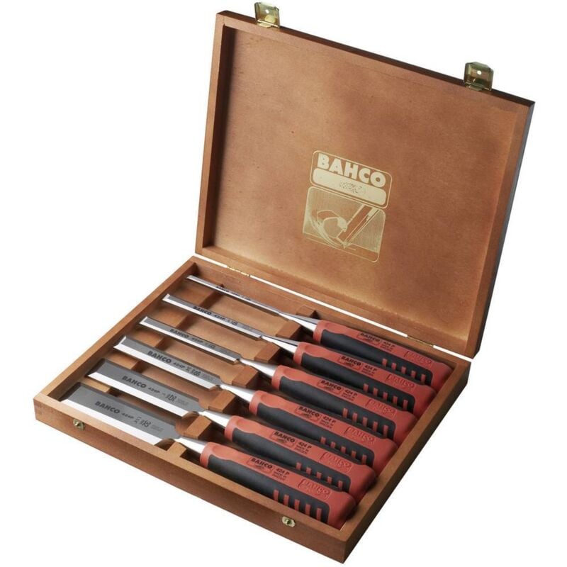 Set de ciseaux à bois en coffret en bois, 6 pcs 6,10,12,18,25,32mm Bahco 424P-S6-EUR