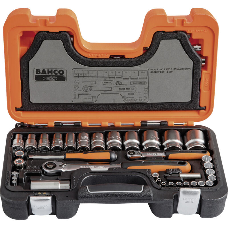 S560 Knarrenkasten 1/4' & 1/2' Steckschlüssel Satz 56 teilig - Bahco