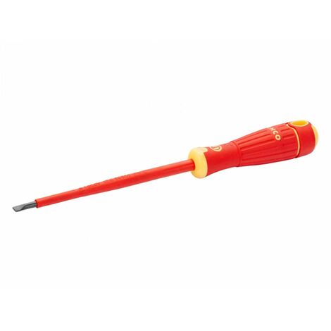 BahcoFIT Isolierter Schraubendreher für Schlitzschrauben mit 2-Komponenten-Griff, VDE-zertifiziert 0.8 mm x 4 mm x 100 mm - Einzelhandelsverpackung