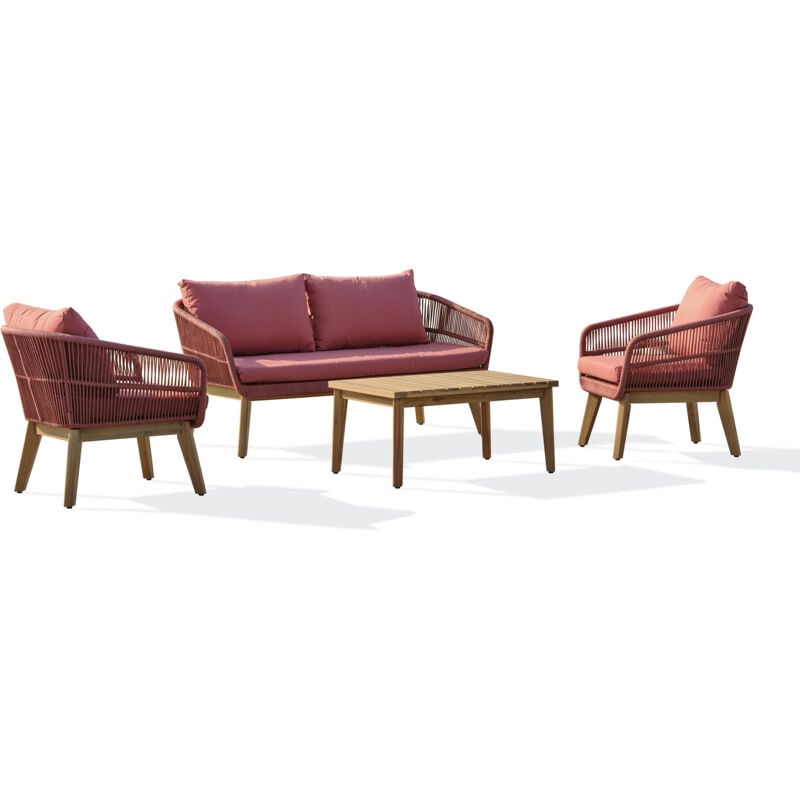 Bahia - Salon bas de jardin 4 pl en bois d'acacia et corde tissée, terracotta Dcb Garden