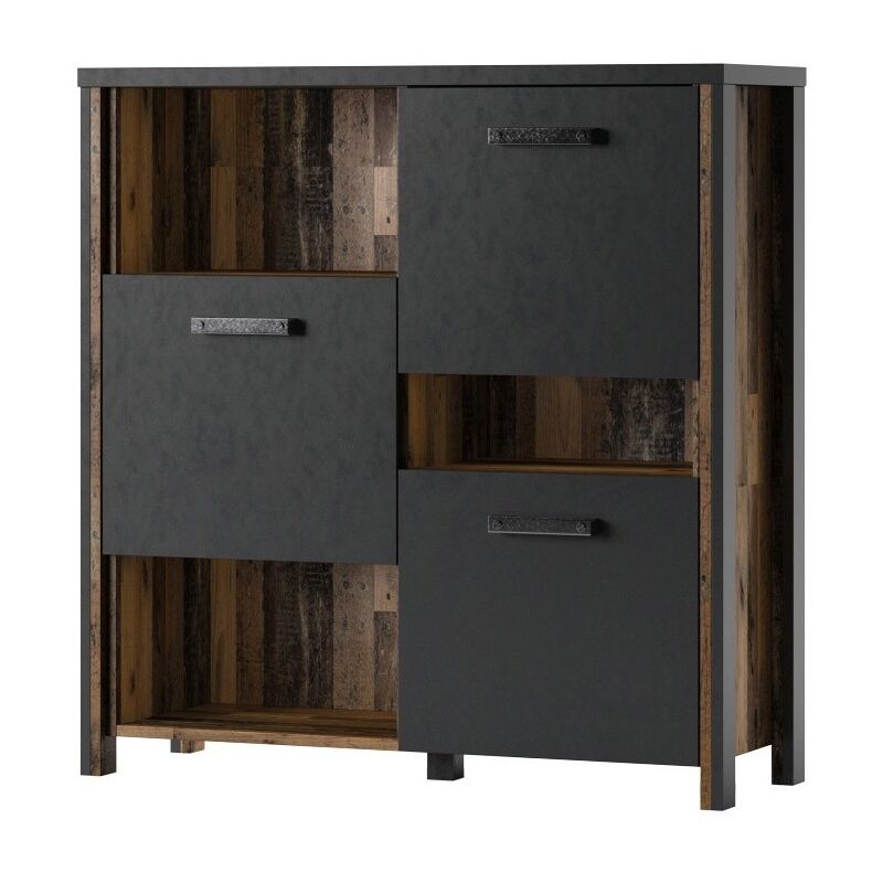 Meublorama - Bahut 110cm collection windsor. Coloris gris anthracite et chêne foncé.