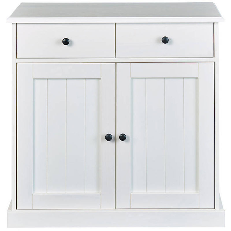 bahut 2 portes 2 tiroirs en bois massif laqué blanc - dim : l90 x h86 x p45 cm pegane
