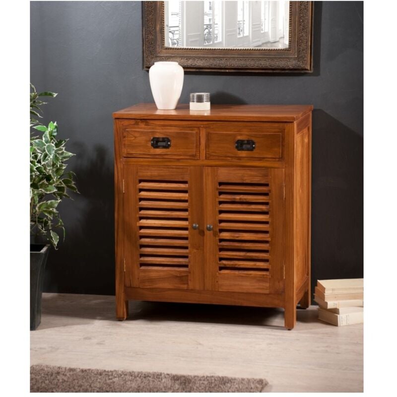 Macabane - ayan - Bahut marron 2 portes persiennes 2 tiroirs bois Teck