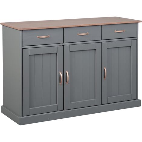 Bahut 3 portes et 3 tiroirs en pin massif gris - TERA