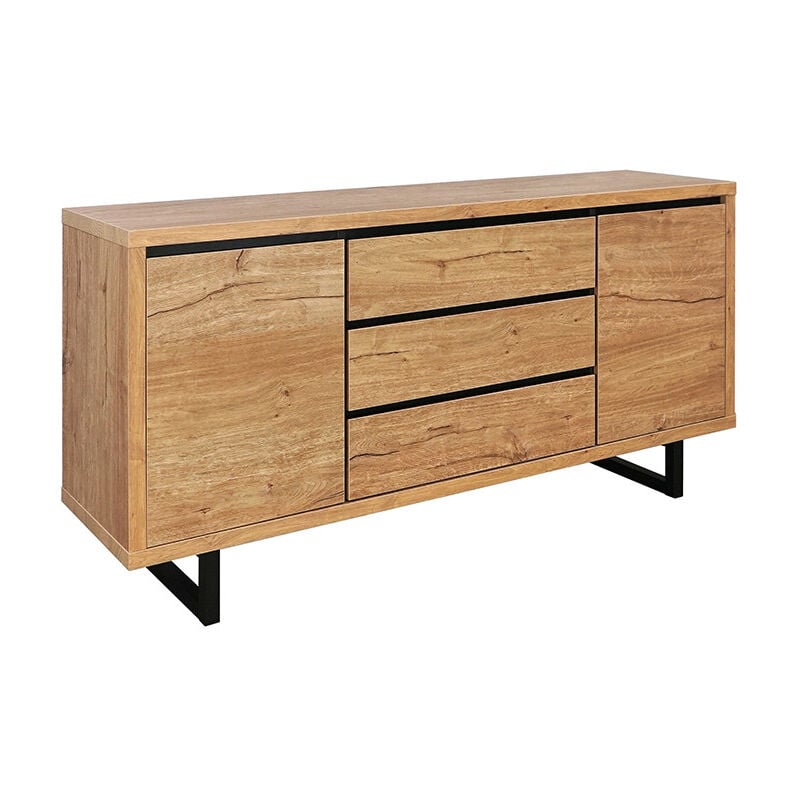 Bahut 3 tiroirs 2 portes pieds métal Sully