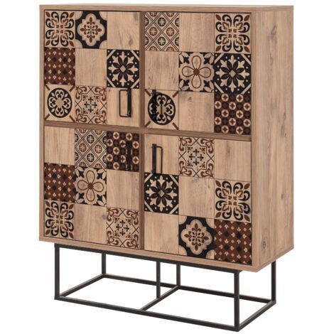 Bahut 4 portes bois clair mosaique et métal noir Quantum 93cm