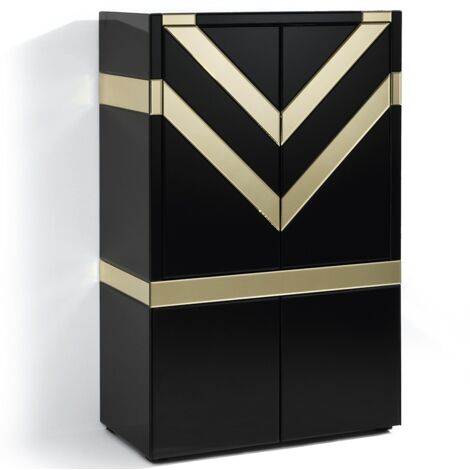 Bahut 4 portes verre noir et miroir doré Grecy