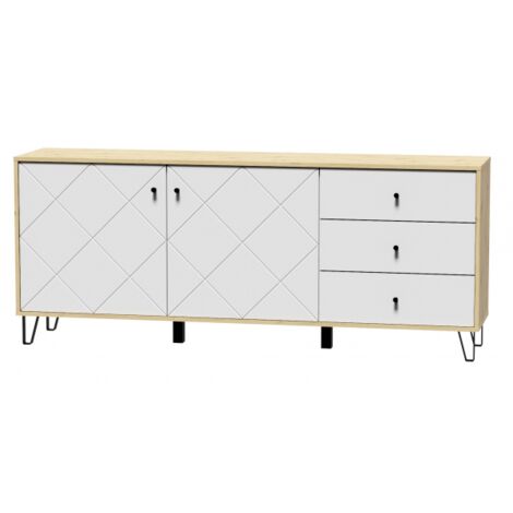 Bahut à 2 portes et 3 tiroirs BILBAO coloris chêne et blanc mat 183,4 cm