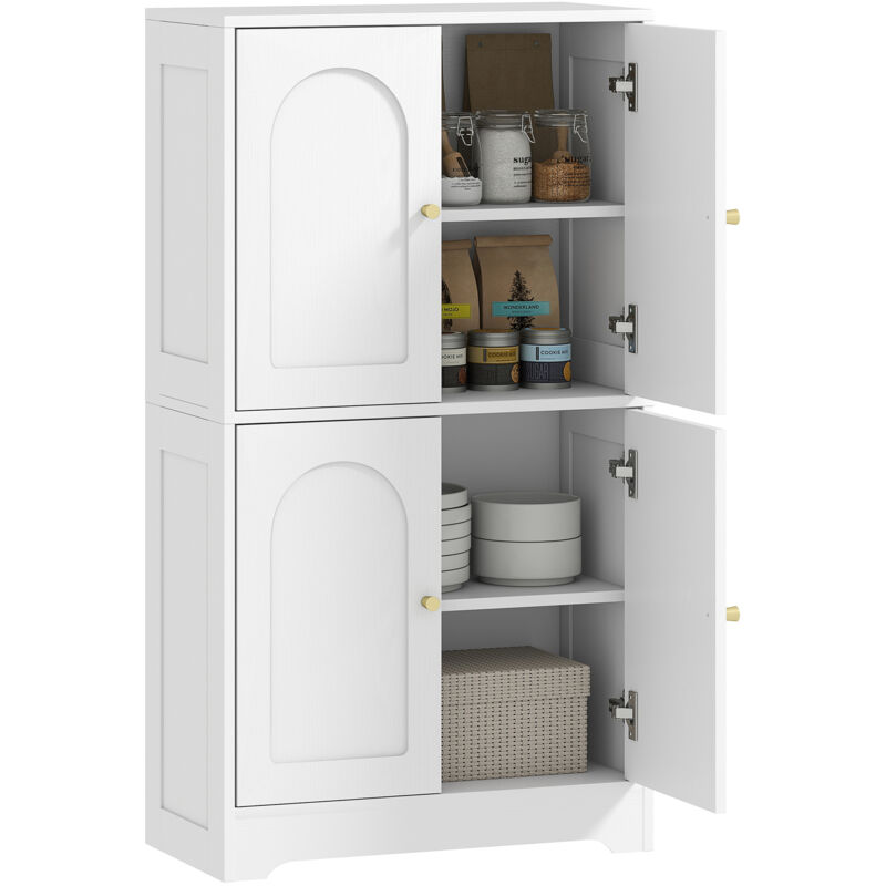 Bahut armoire de cuisine - 4 portes, 2 étagères - dim. 60 x 30 x 110 cm - effet bois blanc doré