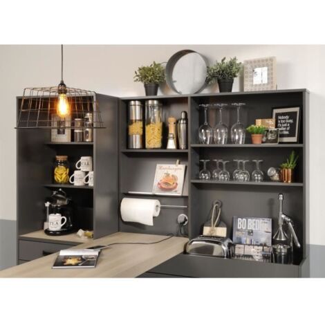 Bahut Moove 118cm, 3 étagères et porte-rouleau de cuisine -
