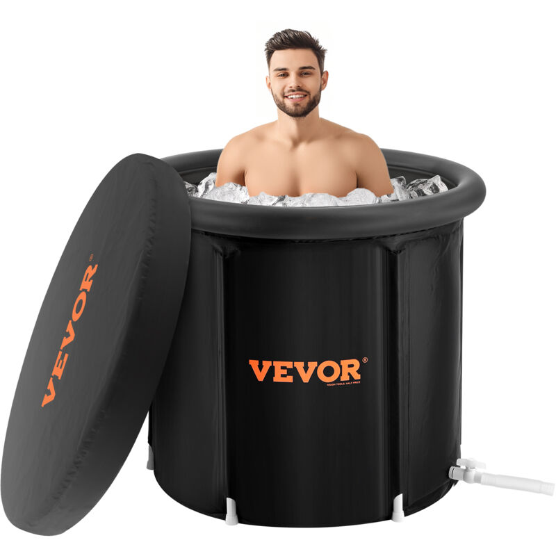 VEVOR Eisbadewanne, 85 cm langes Tauchbecken für Kaltwassertherapie für Sportler, tragbares Outdoor-Eisfass-Tauchbecken zur Erholung, 398 L aufblasbare Faltbadewanne mit Abdeckung für Erwachsene