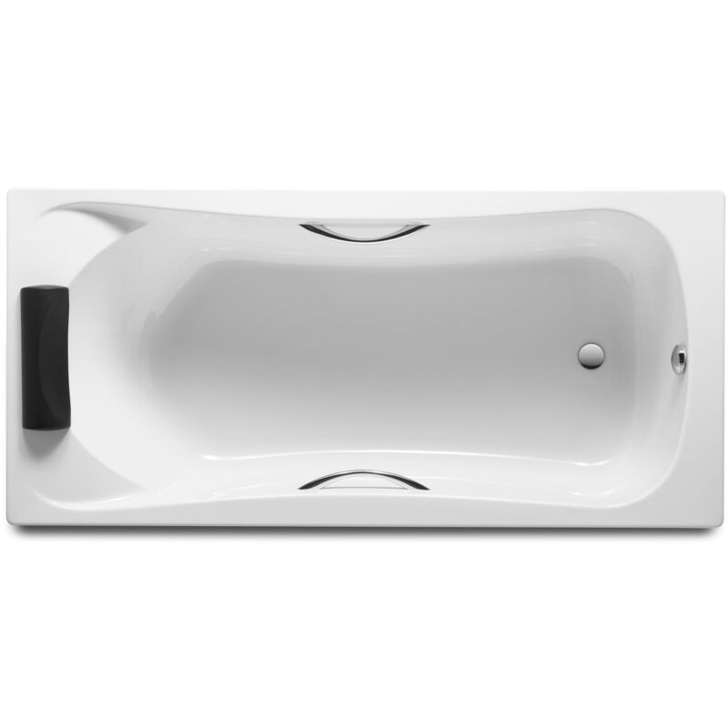 Roca - Baignoire rectangulaire Becool à encastrer avec appuie-tête amovible et poignées chromées, 190x80cm, blanc