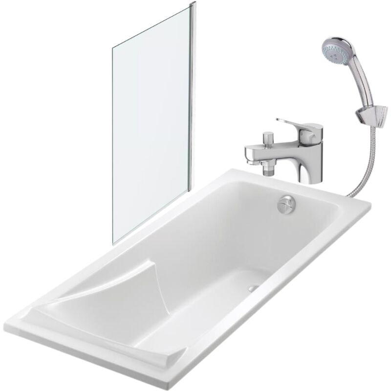 Jacob Delafon - Pack baignoire droite 170 x 75 Corvette + mitigeur bain douche & ensemble de douche + pare bain + bonde