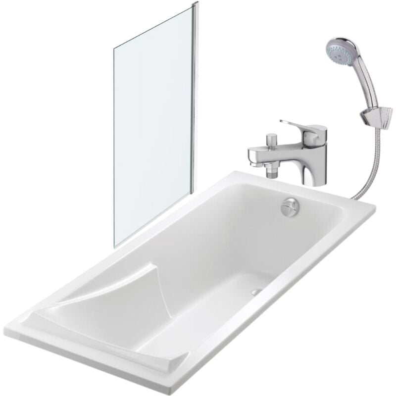 Jacob Delafon - Pack baignoire droite 170 x 70 Corvette + mitigeur bain douche & ensemble de douche + pare bain + bonde
