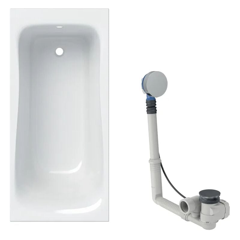 Baignoire acrylique sanitaire rectangulaire Geberit renova 150x70cm avec pieds + Vidage avec actionnement rotatif, d52 Geberit