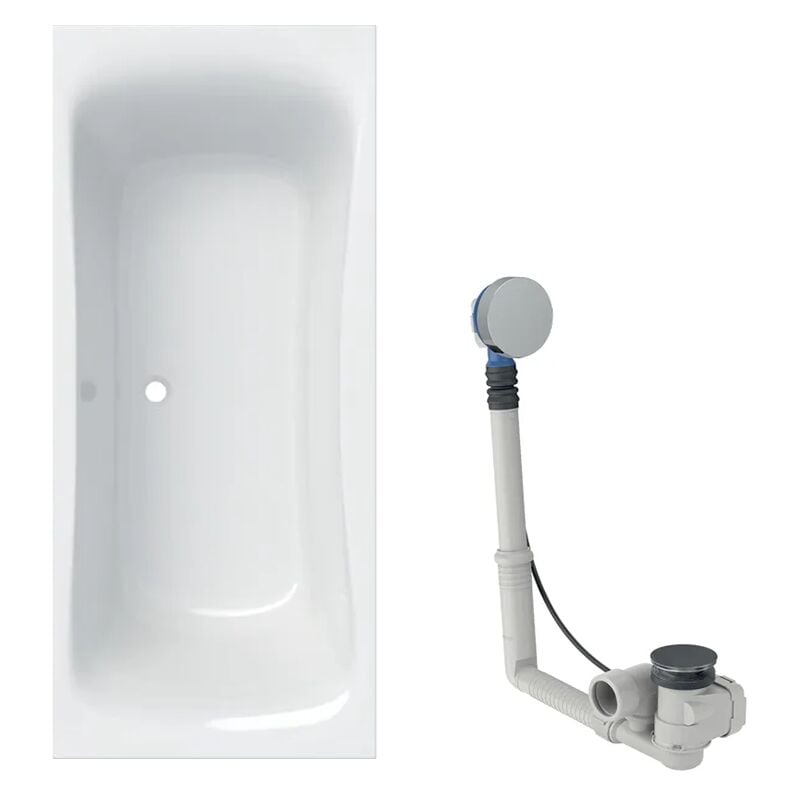 Baignoire acrylique sanitaire rectangulaire Geberit RENOVA Duo 180x80cm avec pieds + Vidage avec actionnement rotatif, d52 - Geberit