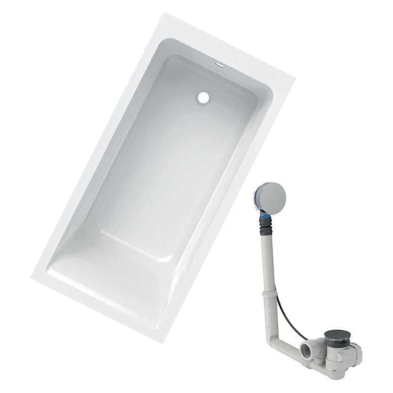 Geberit - Baignoire acrylique sanitaire rectangulaire renova plan 160x70cm avec pieds + Vidage avec actionnement rotatif, d52