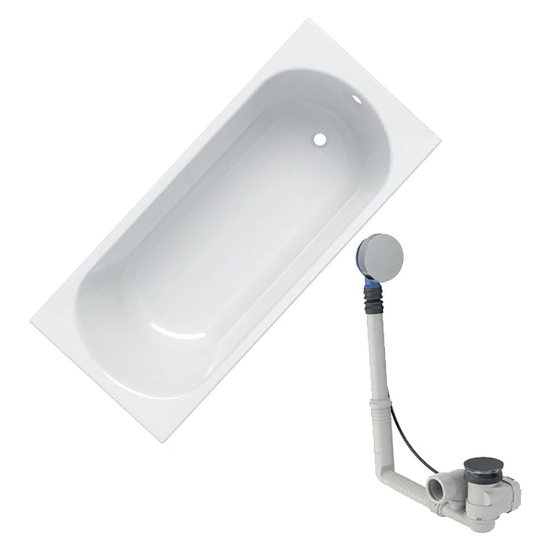Geberit - Baignoire acrylique sanitaire rectangulaire renova plan 170x75cm avec pieds + Vidage avec actionnement rotatif, d52