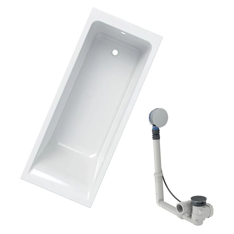 Geberit - Baignoire acrylique sanitaire rectangulaire renova plan 170x70cm avec pieds + Vidage avec actionnement rotatif, d52