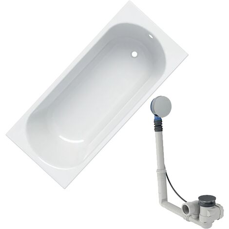 Baignoire acrylique sanitaire rectangulaire Geberit RENOVA PLAN 170x75cm avec pieds + Vidage avec actionnement rotatif, d52 - Geberit
