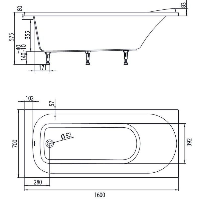 Valentin - Baignoire Allure compacte 170 x 75 cm s.a
