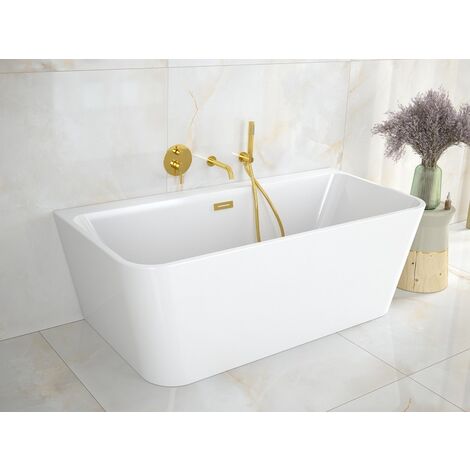 Baignoire asymétrique blanc avec bonde chrome VARYA 150x75
