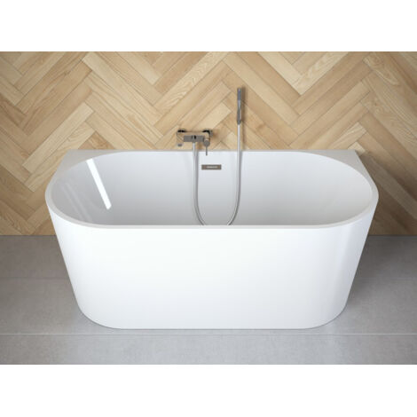 Baignoire asymétrique blanc brillant avec bonde chrome VICA 170x80