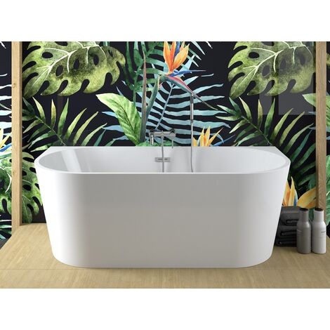 Baignoire asymétrique blanc brillant avec bonde noir VICA 150x80