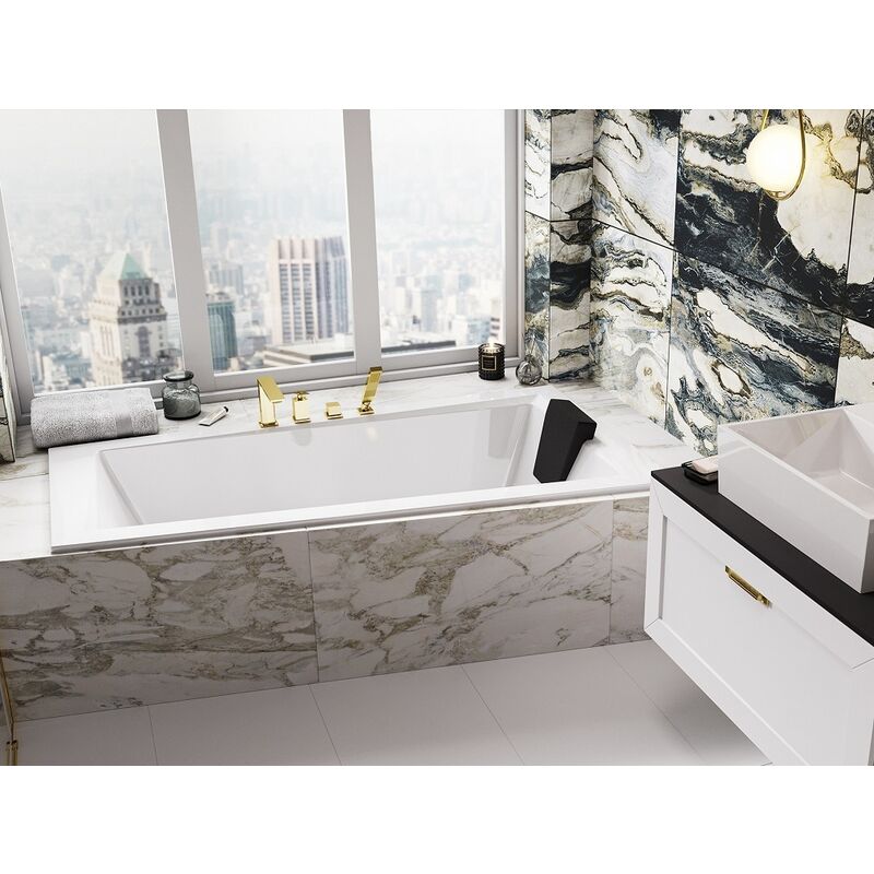 Otitec - Baignoire asymétrique blanche encastrée + repose tête - intima slim - 150 x 85 - gauche