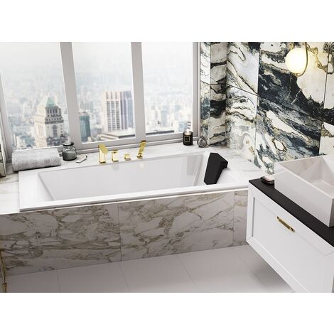 Baignoire asymétrique blanche encastrée + repose tête - INTIMA SLIM - 150 x 85 - gauche