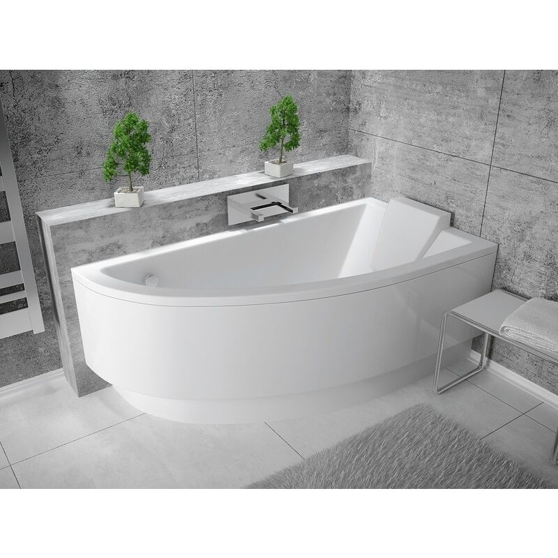 Otitec - Baignoire asymétrique Droite - praktika - 150 x 70 - avec Tablier - Repose Tête offert - Blanc