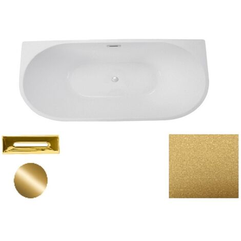 Baignoire asymétrique dorée glam avec bonde dorée VICA 150x80