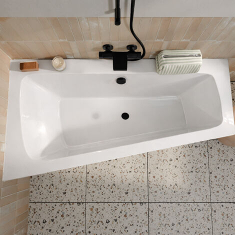 baignoire asymétrique droite 160x85x54 cm - 100% acrylique blanc brillant