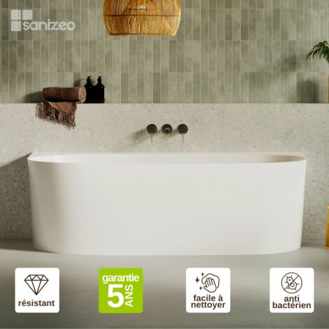 Baignoire asymétrique en minéral composite Design – Blanc Brillant, L180 x l86 x H58 cm – FROSK LAVABERG