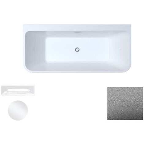 Baignoire asymétrique Glam chrome avec bonde blanc VARYA 150x75