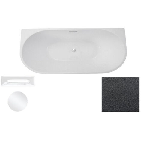 Baignoire asymétrique graphite glam avec bonde blanc VICA 150x80
