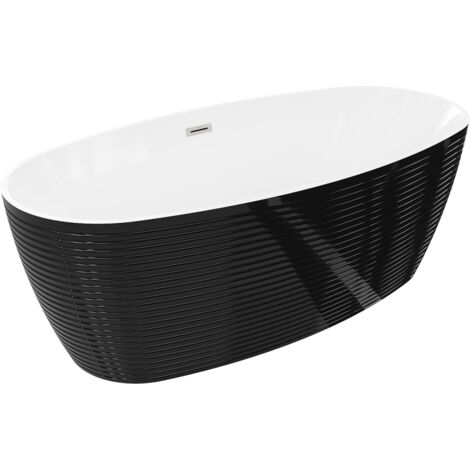 Baignoire autoportante Mexen Lira modèle 170 x 80 cm, blanc/noir, trop-plein nickel brossé - 52831708075-97