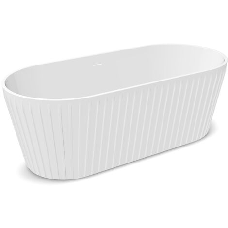 Baignoire - Baignoire Autoportante MUFFIN - 1590x740x565 mm - Blanc Brillant - Design Moderne - Acrylique Haut de Gamme - avec Bonde Click-Clack Dorée