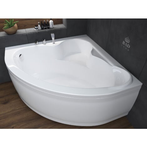 Baignoire Bain d'angle 120x120 avec tablier en acrylique, Siphon de bain et pieds (support) - Set 4en1 - Fabriqué en UE - BADLAND STANDARD