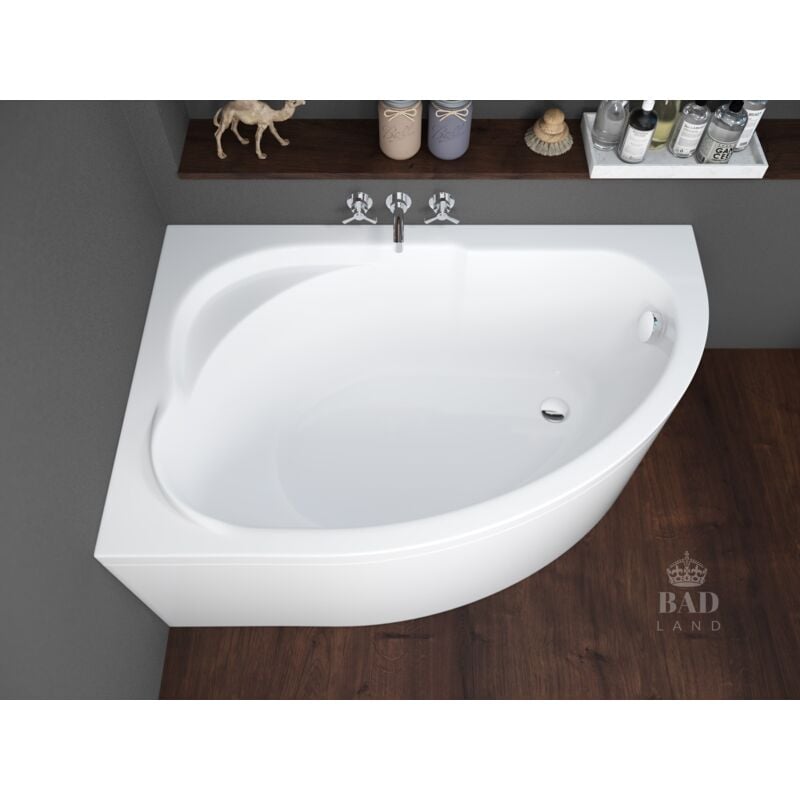 Badland - Baignoire Bain d'angle 130x85 Gauche avec tablier en acrylique, Siphon de bain et pieds (support) - Set 4en1 - Fabriqué en ue standard